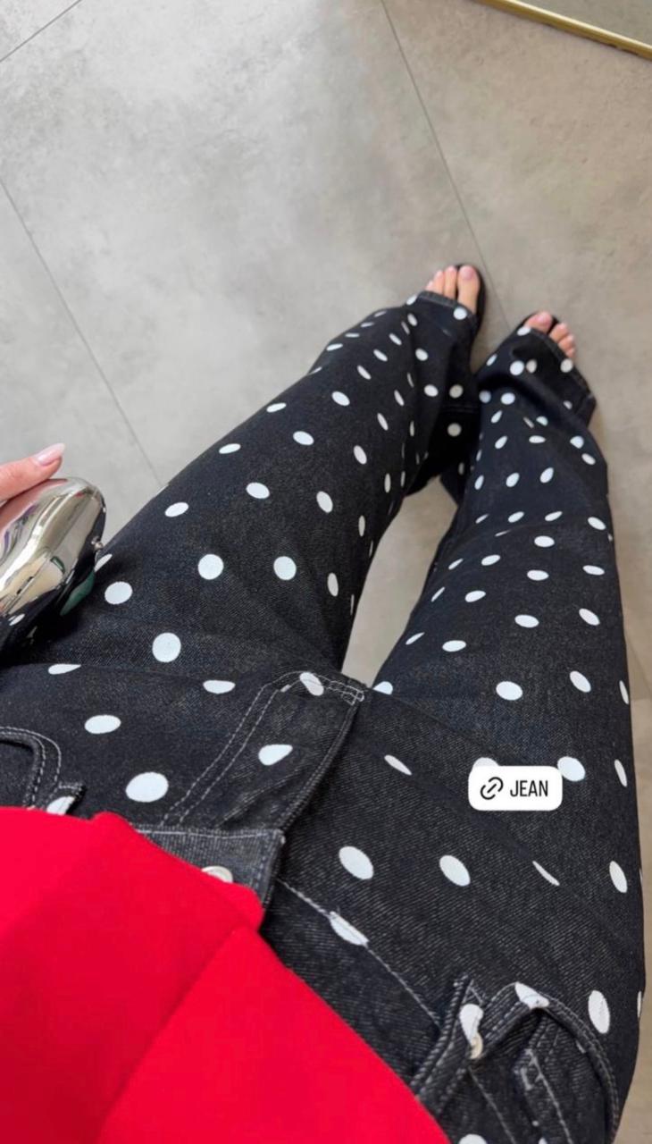 Polka dots black denim