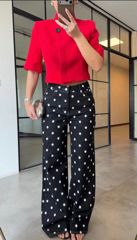 Polka dots black denim